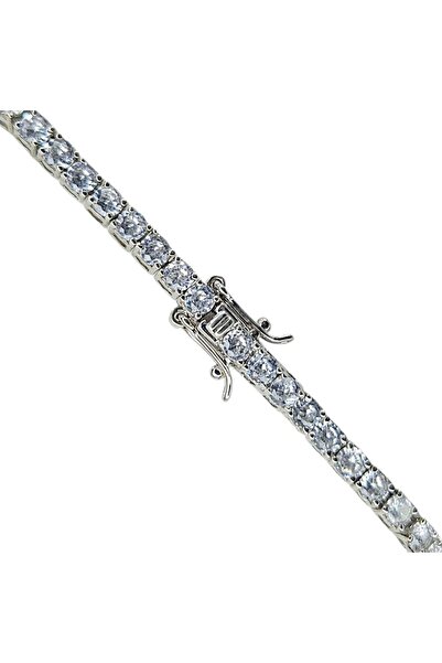 Sln Gümüş İthal Pırlanta Montür 3 mm 925K Gümüş Su Yolu Bileklik- 16 cm