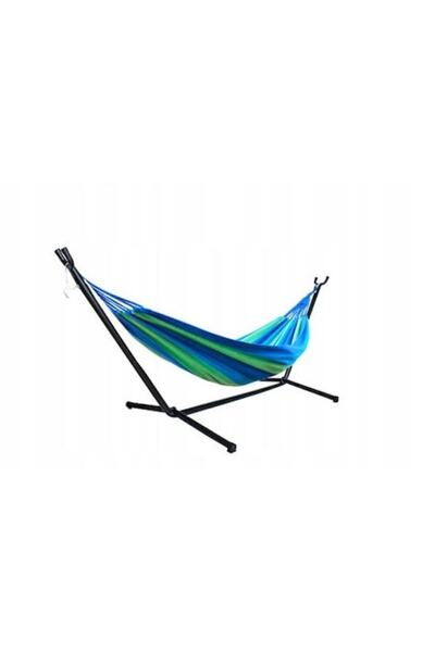OEM Cotton garden hammock with metal stand, 200x150 cm, 200 kg, Blue/Green