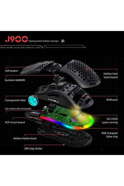 HXSJ J900 USB Wired Gaming Mouse RGB Gaming Mouse