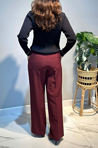 Sentez Wide Leg Palazzo Pants 5578 Claret Red