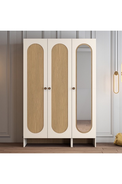 Variant Mobilya Münih 3 Kapılı Aynalı Gardrop (23) - Gölge Çizgili Meşe