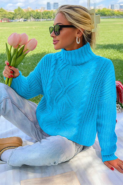Sea Style Πλεκτό Πουλόβερ με Υφή Ζακέτα και Τιρκουάζ Λεπτομέρειες