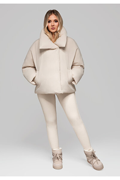 OMBRE Beige Women's Quilted Jacket with Stand Collar OW-JALP-0101 v2