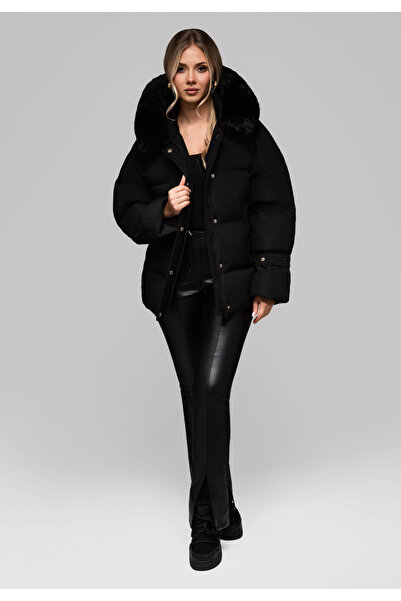 OMBRE Women's insulated jacket with fur OW-JAHP-0105 v1 - black