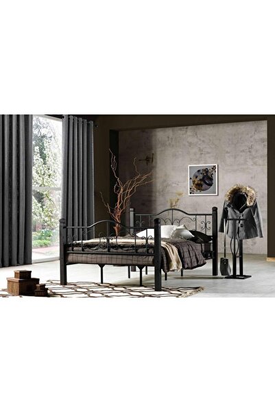 Reyo Yakamoz Çift Kişilik Ferforje Ahşap Metal Siyah Karyola 160X200