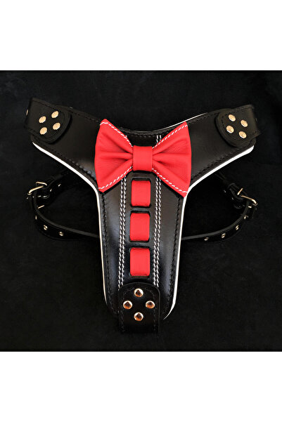 Bestia Bowtie Harness, Genuine Leather, M, Black/Red