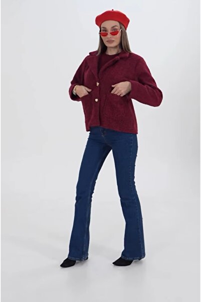 GÜZELLER Short Cashmere Jacket with Pockets, Buttoned, Lined, 56 cm