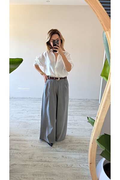 BeeYouStudio بنطلون من قماش البالازو ذو طيات مزدوجة واسعة الساقين