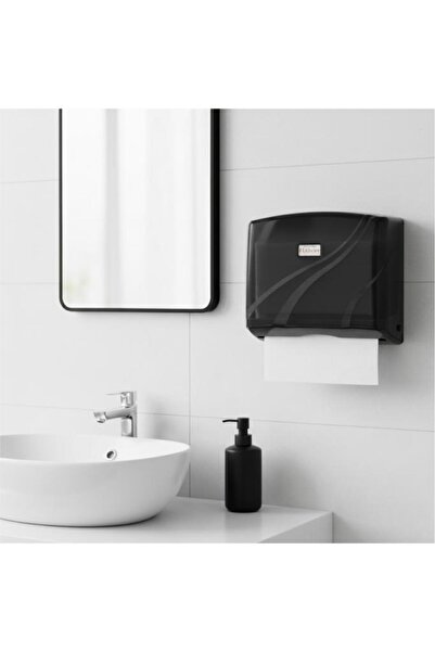 Flosoft 200’lü Z Katlamalı Kağıt Havluluk Dispanseri Siyah, Banyo Mutfak Duvara Monte Havluluk (200 Yaprak)
