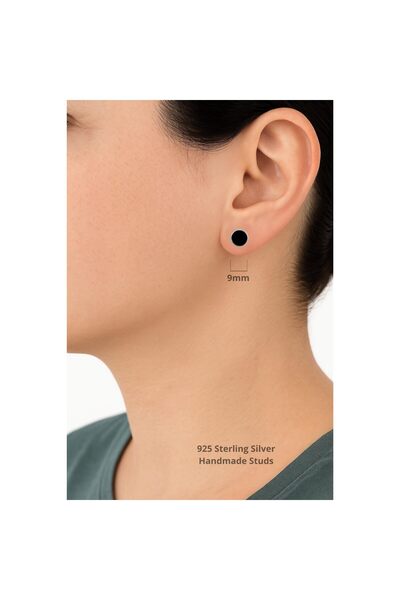 TakıE Gümüş Yuvarlak 925 Ayar Düz Oniks Taşlı El Yapımı Küpe - Unisex