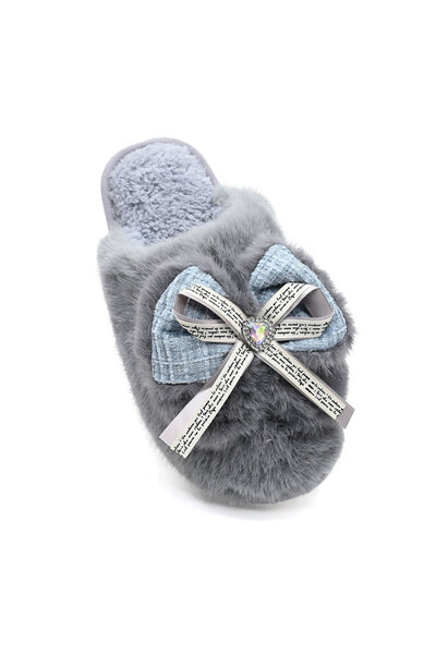 Tmall Women's fluffy slippers, with bow tie, PD1007, Grey