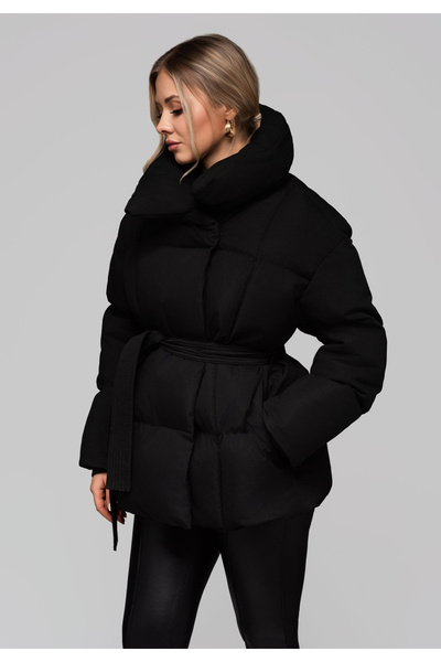 OMBRE Padded women's jacket with a belt and stand-up collar OW-JAHP-0106 - black