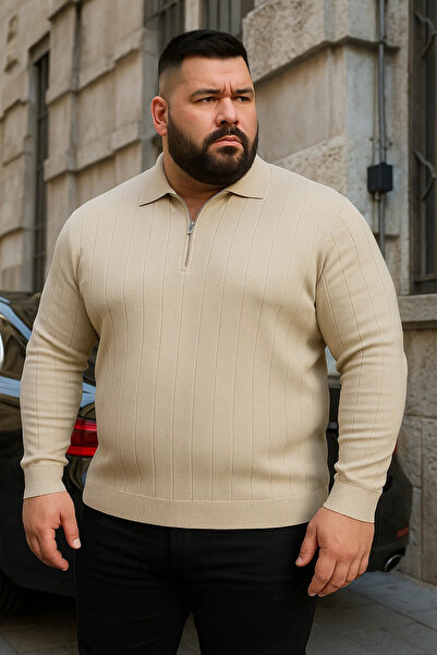 Maccali Ανδρικό πουλόβερ με γιακά πόλο, χειμερινό, φαρδύ, κρεμ χρώματος