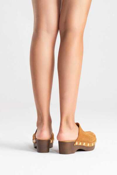 Zeynep Sıradağlı Sarine Women's Leather Clogs Sandals Tan Suede