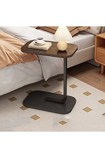 VOGMAX Height Adjustable C-Shaped Side Table - Black Modern TV Tray