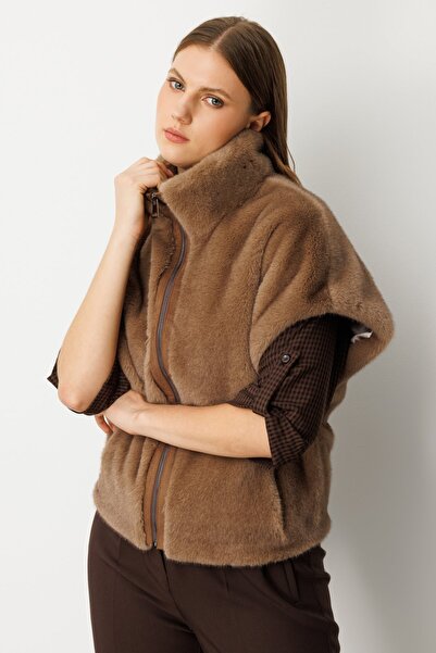 Ekol Women's Mock Neck Plush Vest 8585 Black