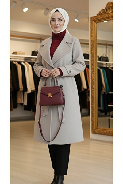 Hanım Zade Butik Kaşe Kuşaklı Astarlı Kaban