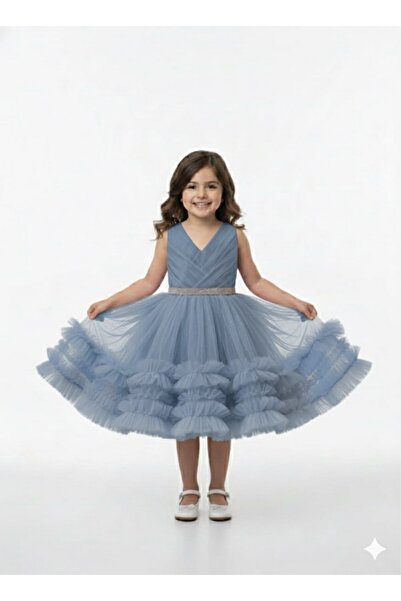 KT PERA BABY Country-Style Children's Dress with Stone Straps and Puffy Ruffle Details for Special Occasions