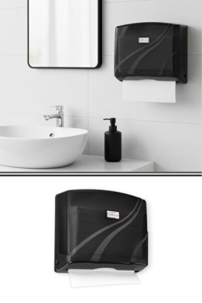 Flosoft 200’lü Z Katlamalı Kağıt Havluluk Dispanseri Siyah, Banyo Mutfak Duvara Monte Havluluk (200 Yaprak)