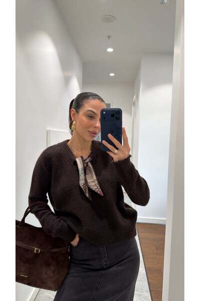 sinemkivanc co Pulover din tricot moale cu detalii tip eșarfă