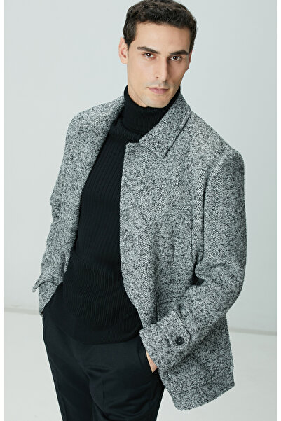 Network Antrasit Yün Karışımlı Kaban
