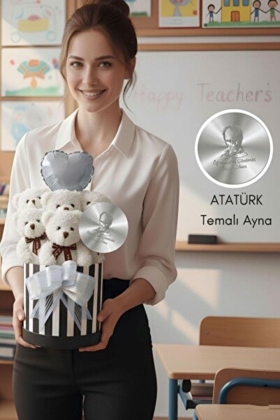 Solemia Öğretmen'e Hediye: Atatürk Temalı Aynalı Çizgili Premium Kutuda, Kalp...