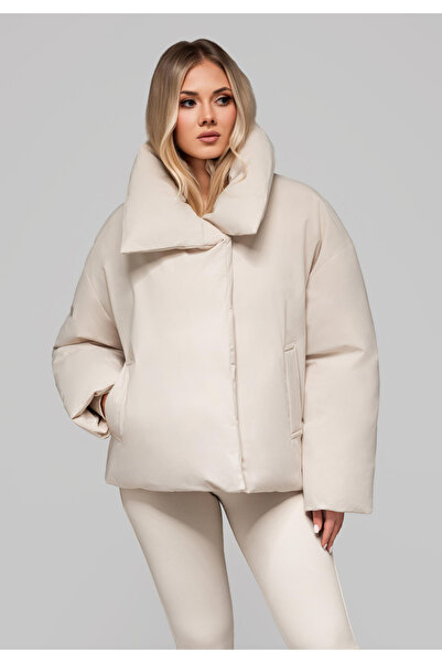 OMBRE Beige Women's Quilted Jacket with Stand Collar OW-JALP-0101 v2