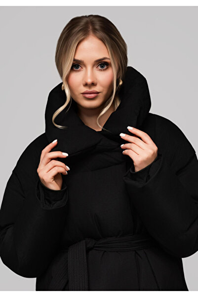 OMBRE Padded women's jacket with a belt and stand-up collar OW-JAHP-0106 - black