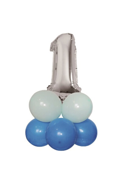 Mirific Party Set of 9 party balloons, metallic foil silver and blue, 80×50 cm, number 1
