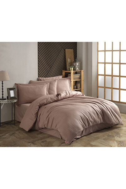 CASIMI Bed Linen 2 Persons Diamond Damask Satin Kahve Sutlu