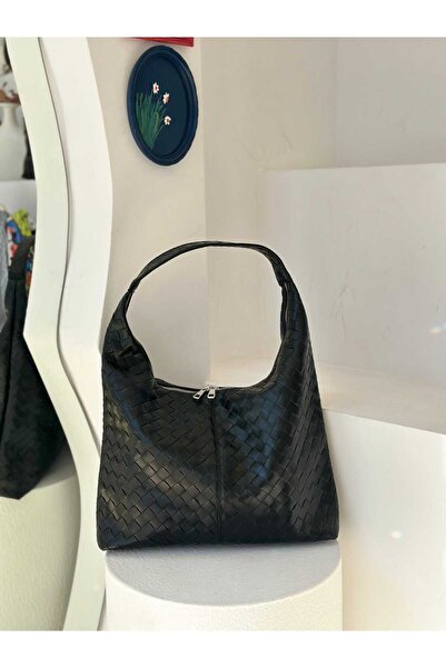 Zeynep Keskin Design Leather Women's Shoulder Bag with Knitted Pattern, Casual Look and Large Volume