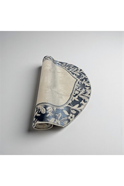 cekir سجادة صلاة إسلامية مخملية فاخرة - محراب أزرق مزهر أنيق