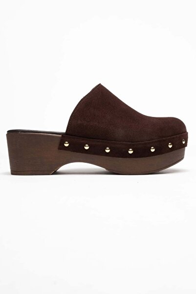 Zeynep Sıradağlı Serviola Women's Leather Clogs Sandals Brown Suede