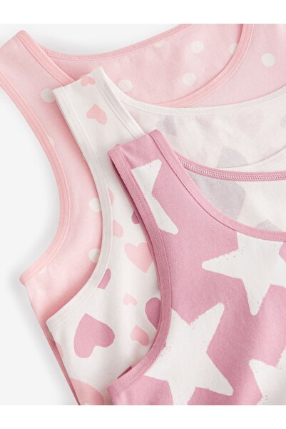 Next Baby Cotton Pink Heart Patterned Thick Strap Undershirt Set of 3