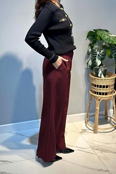 Sentez Wide Leg Palazzo Pants 5578 Claret Red