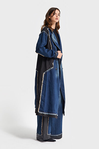 its basic Women's Jeans Color Oversized Double Piece Fabric Special Design Denim Trench Coat Coat