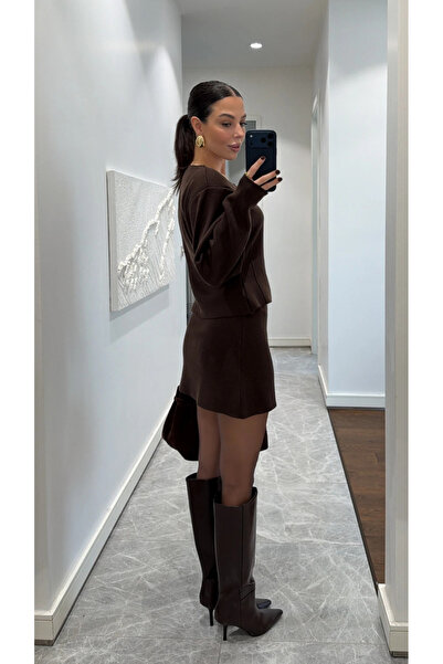 My Blog Brown Knitwear Skirt Suit - 0611