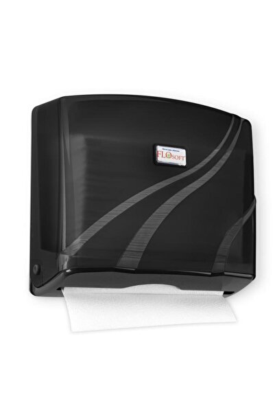 Flosoft 200’lü Z Katlamalı Kağıt Havluluk Dispanseri Siyah, Banyo Mutfak Duvara Monte Havluluk (200 Yaprak)