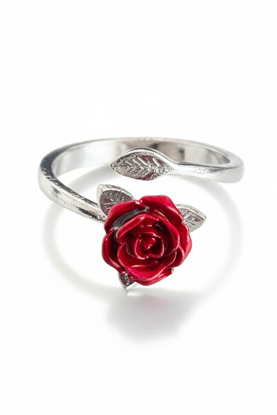 TAKIŞTIR خاتم فضي اللون قابل للتعديل على شكل وردة