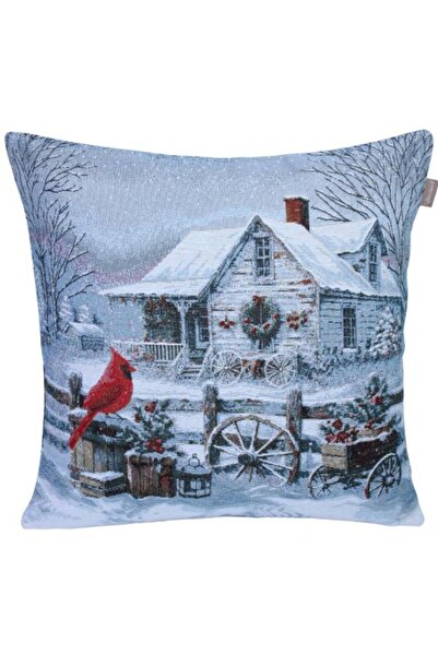 Believe ДЕКОРАТИВНА КОЛЕДНА ВЪЗГЛАВНИЦА 45*45 "ЧЕРВЕНА ПТИЦА ЗИМЕН ПЕЙЗАЖ" ОТ...