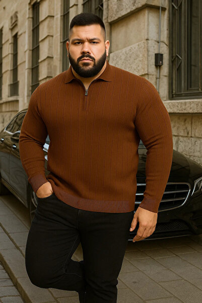 Maccali Ανδρικό πουλόβερ με λαιμόκοψη πόλο σε μεγάλο μέγεθος, χειμερινό, χαλαρό καφέ