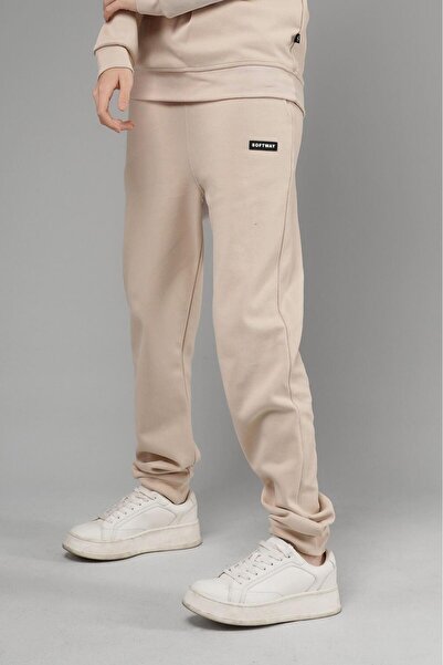 SOFTWAY Unisex Regular Fit Interlock Παντελόνι Φούτερ με Τσέπες - Μπεζ