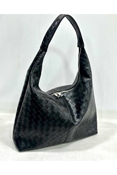 Zeynep Keskin Design Leather Women's Shoulder Bag with Knitted Pattern, Casual Look and Large Volume