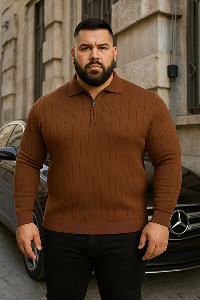 Maccali Ανδρικό πουλόβερ με λαιμόκοψη πόλο σε μεγάλο μέγεθος, χειμερινό, χαλαρό καφέ