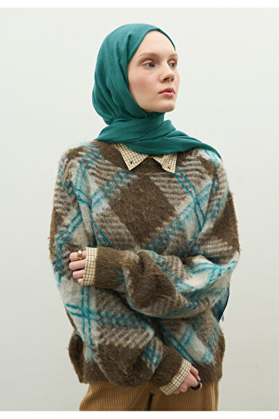 Fresh Cashmere Textured Shawl Petrol Green