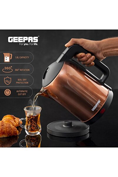 Geepas Brown Stainless Steel Electric Kettle GK38053, 1.8 L