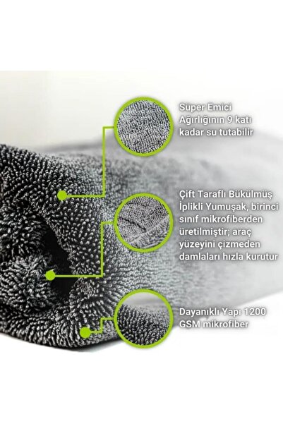 coofbe Profesyonel 60x90CM 1200GSM Ultra Kalın Mikrofiber Araç Kurulama Havlusu Oto Yıkama Bezi Kuru