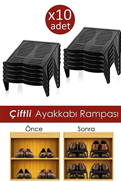 UFİX 10 Pieces Double Shoe Rack Shoe Organizer Closet Organizer