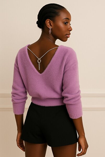 Okçu Triko SIRT KOLYE DETAYLI TRİKO-26K74020-LİLA-27