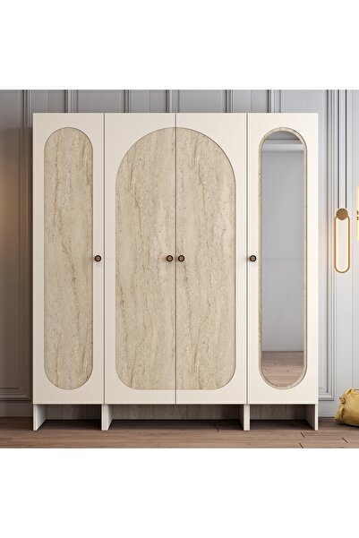 Variant Mobilya Münih 4 Kapılı Aynalı Gardrop (413) - Traverten Mermer